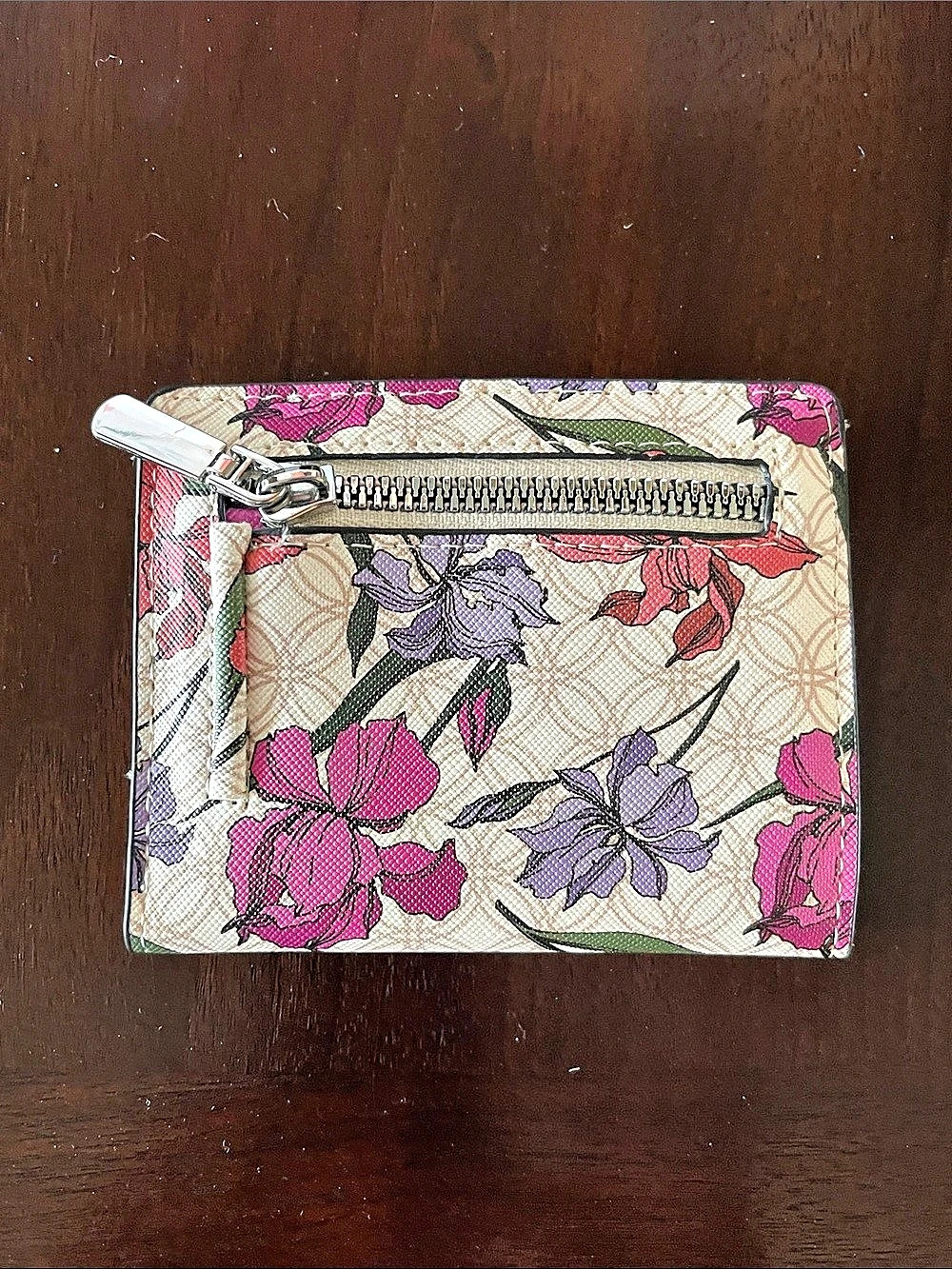 Iris Blooms coin purse/wallet Floral Wallet Beige & Pink